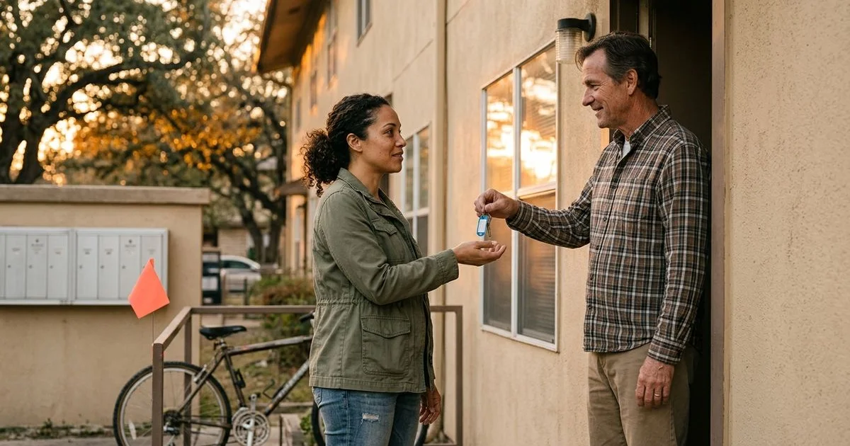 Renter receiving keys after eviction-history approval