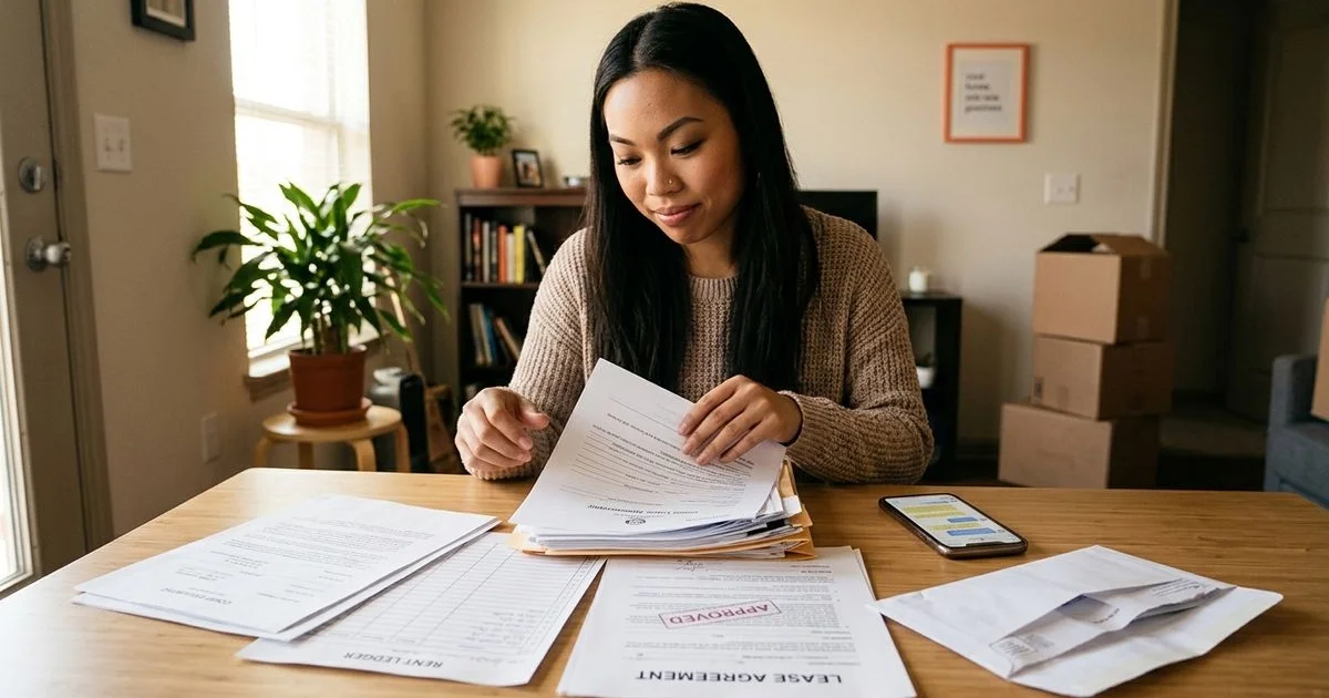 Renter organizing court and rental documents